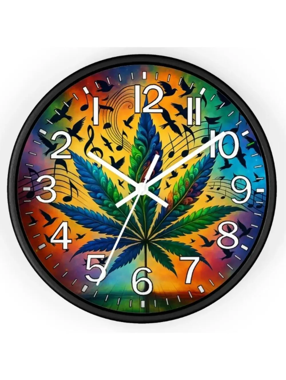 Reverse Ticking Good Leaf Glow In The Dark Wall Clock New!